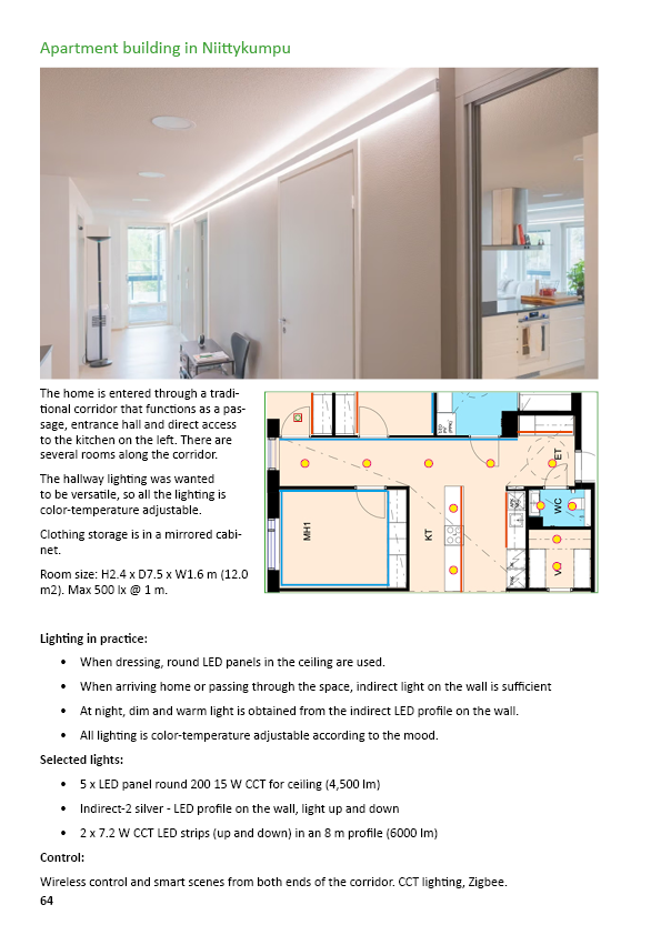 Apartment building in Niittykumpu - Hallway lighting example with floor plan