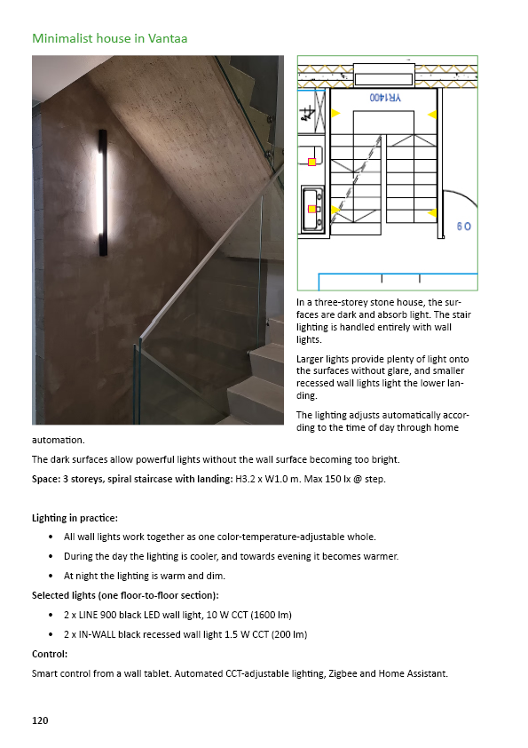 Minimalist house in Vantaa - Staircase lighting example with floor plan