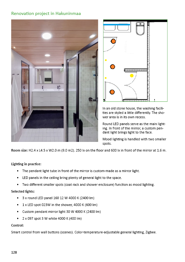 Renovation project in Hakuninmaa - Bathroom lighting example with floor plan