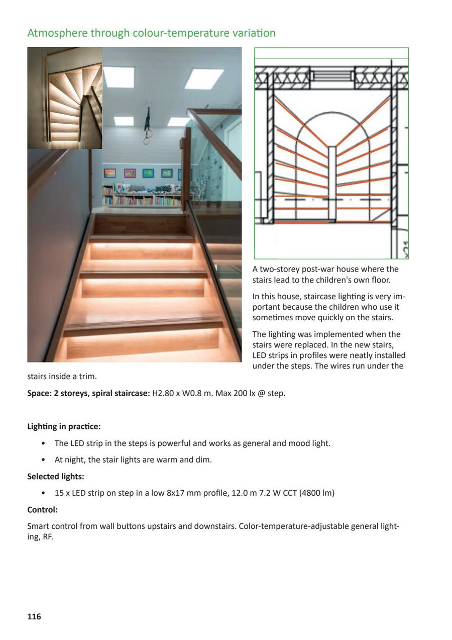 A stair lighting example from the book's room-by-room section.