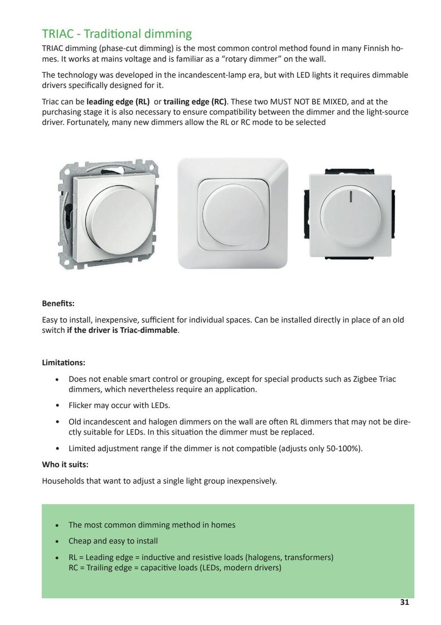 Traditional TRIAC dimming is familiar but needs LED-compatible drivers.